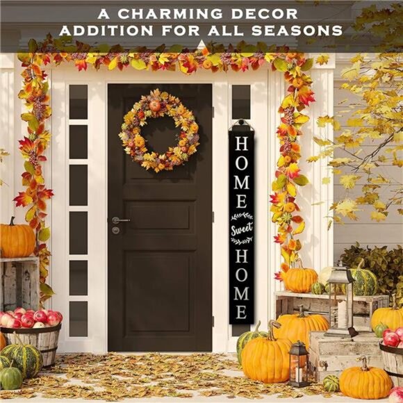 Tall Outdoor Welcome Sign For Front Door, 2 Sided 5 ft Black Welcome Sign,Wooden - Picture 2 of 7